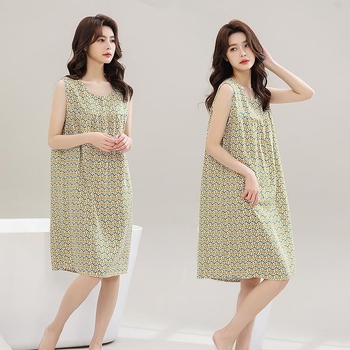 Νυχτικό για γυναίκες Καλοκαιρινές Νέες Πιτζάμες από Βαμβάκι και Μετάξι, Μαμά, Αμάνικο, Μεγάλο Μέγεθος, Φαρδιά Φόρεμα, Μοντέρνο Σπίτι, Δυνατό Φτερό