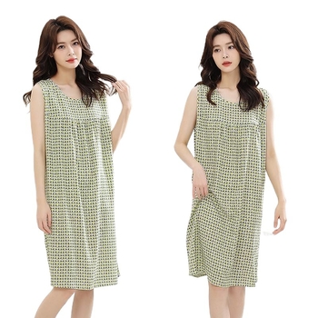 Νυχτικό για γυναίκες Καλοκαιρινές Νέες Πιτζάμες από Βαμβάκι και Μετάξι, Μαμά, Αμάνικο, Μεγάλο Μέγεθος, Φαρδιά Φόρεμα, Μοντέρνο Σπίτι, Δυνατό Φτερό