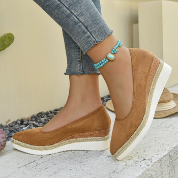 Ευρωπαϊκά και Αμερικανικά Εξαγωγικά Γυναικεία Παπούτσια Μεγάλου Μεγέθους 2025 Άνοιξη Νέα Πολύχρωμα Μοντέρνα Casual Παπούτσια με Μυτερές Δακτύλες και Σφήνα από Κάνναβη, Χοντρή Σόλα