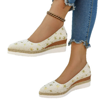 Ευρωπαϊκά και Αμερικανικά Εξαγωγικά Γυναικεία Παπούτσια Μεγάλου Μεγέθους 2025 Άνοιξη Νέα Πολύχρωμα Μοντέρνα Casual Παπούτσια με Μυτερές Δακτύλες και Σφήνα από Κάνναβη, Χοντρή Σόλα