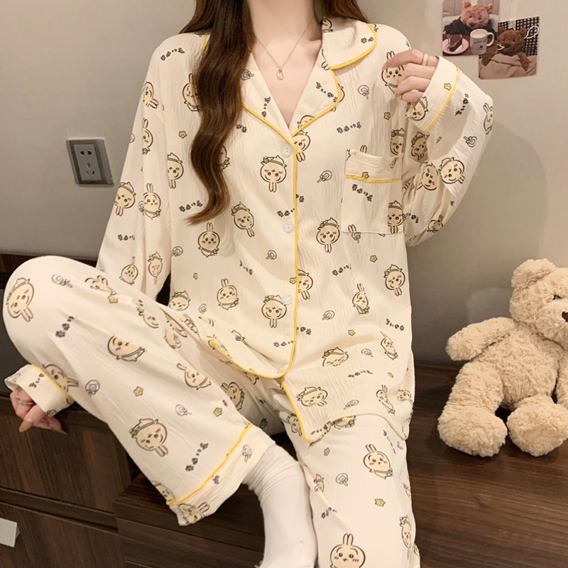 Nježni vjetar djevojka ljubav kardigan pidžama može se nositi proljeće nova zgužvana tkanina kućna odjeća dugi rukav odijelo veleprodaja