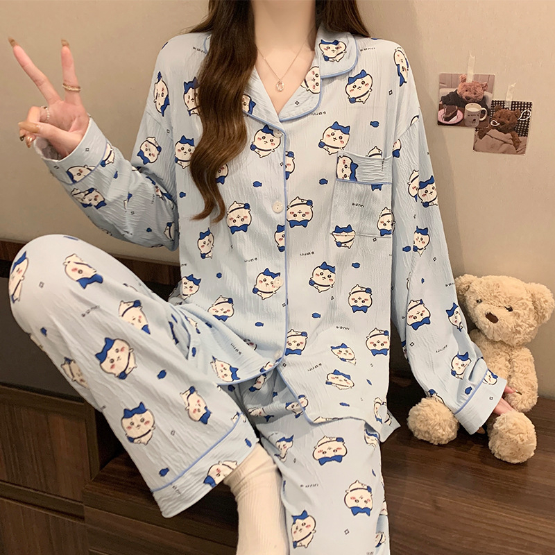 Nježni vjetar djevojka ljubav kardigan pidžama može se nositi proljeće nova zgužvana tkanina kućna odjeća dugi rukav odijelo veleprodaja