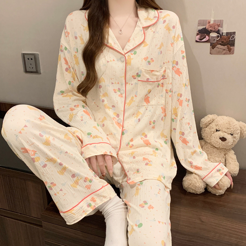 Nježni vjetar djevojka ljubav kardigan pidžama može se nositi proljeće nova zgužvana tkanina kućna odjeća dugi rukav odijelo veleprodaja