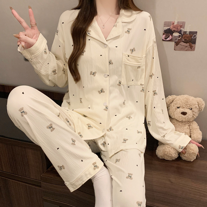 Nježni vjetar djevojka ljubav kardigan pidžama može se nositi proljeće nova zgužvana tkanina kućna odjeća dugi rukav odijelo veleprodaja