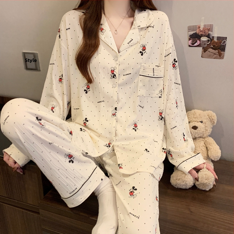 Nježni vjetar djevojka ljubav kardigan pidžama može se nositi proljeće nova zgužvana tkanina kućna odjeća dugi rukav odijelo veleprodaja