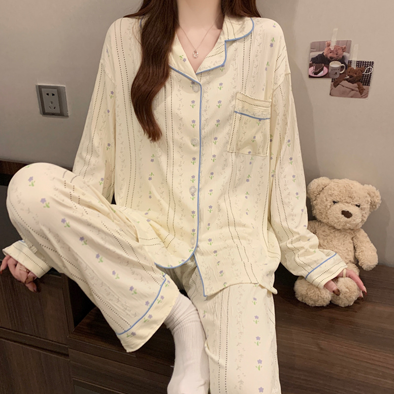 Nježni vjetar djevojka ljubav kardigan pidžama može se nositi proljeće nova zgužvana tkanina kućna odjeća dugi rukav odijelo veleprodaja