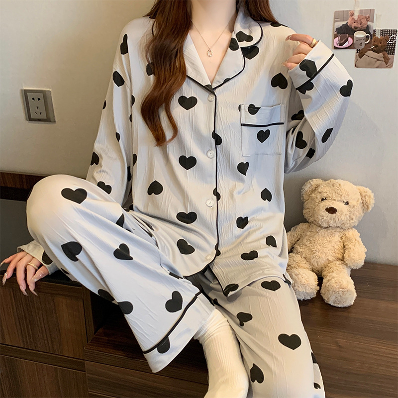 Nježni vjetar djevojka ljubav kardigan pidžama može se nositi proljeće nova zgužvana tkanina kućna odjeća dugi rukav odijelo veleprodaja