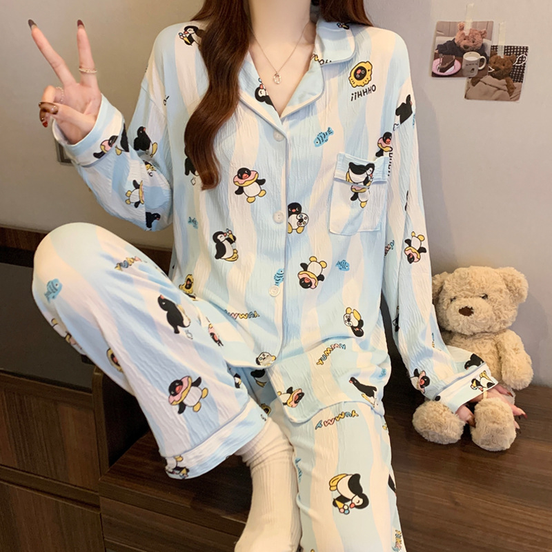 Nježni vjetar djevojka ljubav kardigan pidžama može se nositi proljeće nova zgužvana tkanina kućna odjeća dugi rukav odijelo veleprodaja