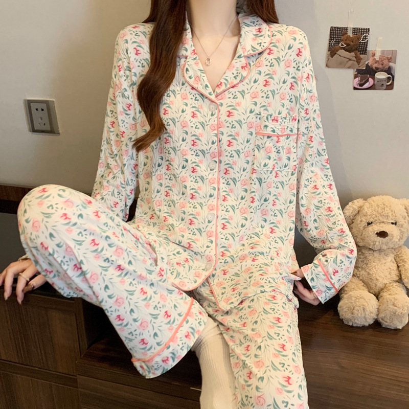 Nježni vjetar djevojka ljubav kardigan pidžama može se nositi proljeće nova zgužvana tkanina kućna odjeća dugi rukav odijelo veleprodaja