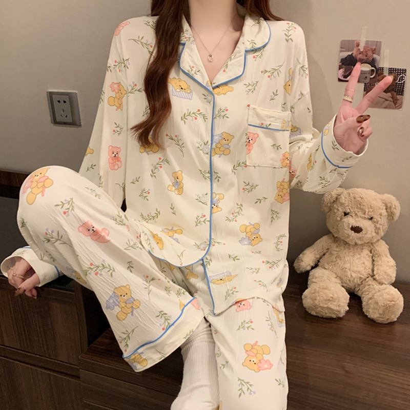 Nježni vjetar djevojka ljubav kardigan pidžama može se nositi proljeće nova zgužvana tkanina kućna odjeća dugi rukav odijelo veleprodaja