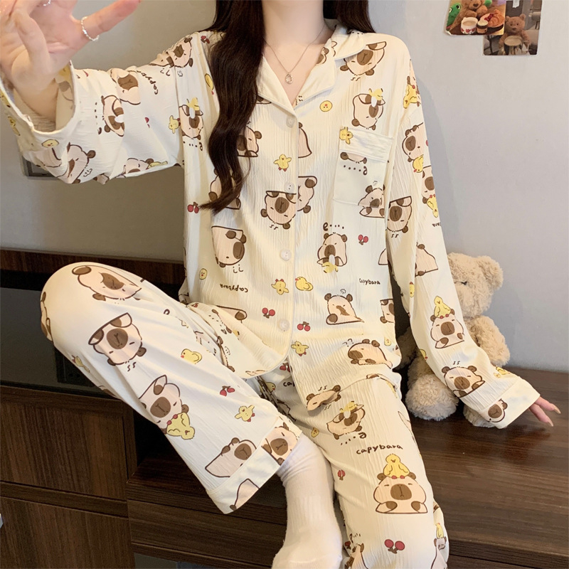 Nježni vjetar djevojka ljubav kardigan pidžama može se nositi proljeće nova zgužvana tkanina kućna odjeća dugi rukav odijelo veleprodaja