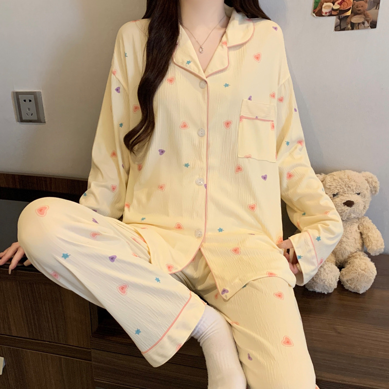 Nježni vjetar djevojka ljubav kardigan pidžama može se nositi proljeće nova zgužvana tkanina kućna odjeća dugi rukav odijelo veleprodaja