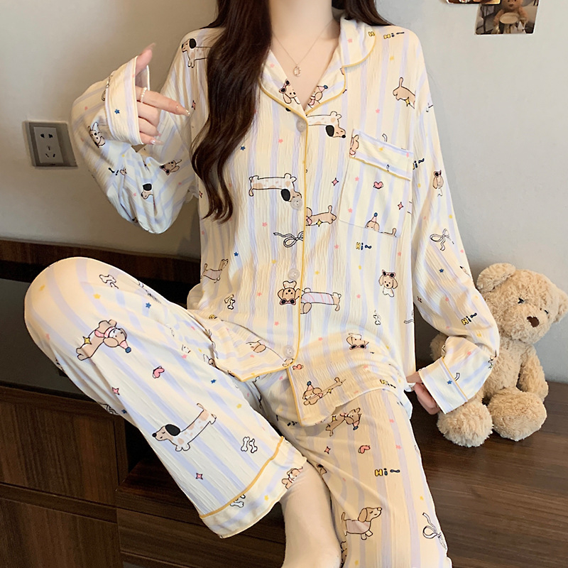 Nježni vjetar djevojka ljubav kardigan pidžama može se nositi proljeće nova zgužvana tkanina kućna odjeća dugi rukav odijelo veleprodaja