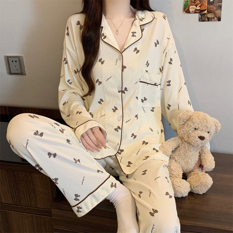 Nježni vjetar djevojka ljubav kardigan pidžama može se nositi proljeće nova zgužvana tkanina kućna odjeća dugi rukav odijelo veleprodaja