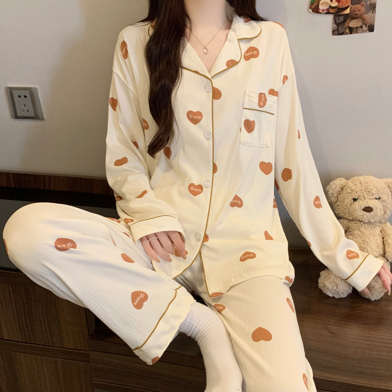 Nježni vjetar djevojka ljubav kardigan pidžama može se nositi proljeće nova zgužvana tkanina kućna odjeća dugi rukav odijelo veleprodaja