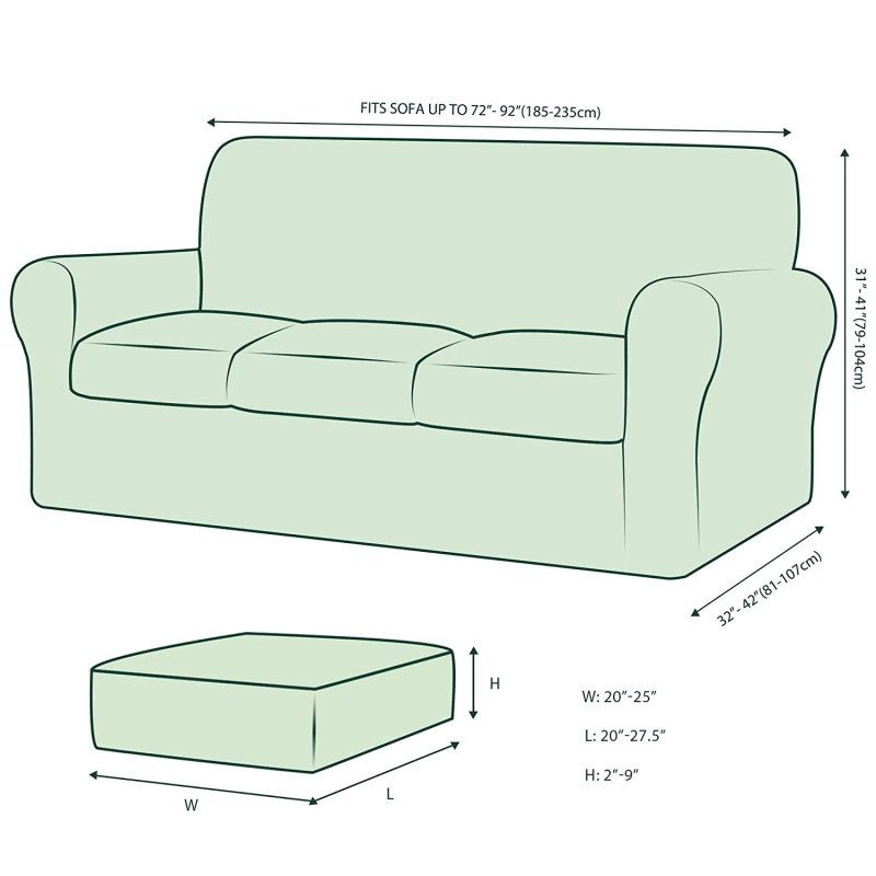 Tamprus ananasų rašto languotas sofos užvalkalas, pilnai užvalkalas, 3 vietų, vienspalvis, tamprus sofos užvalkalų komplektas, 3 atskiros pagalvėlių užvalkalai