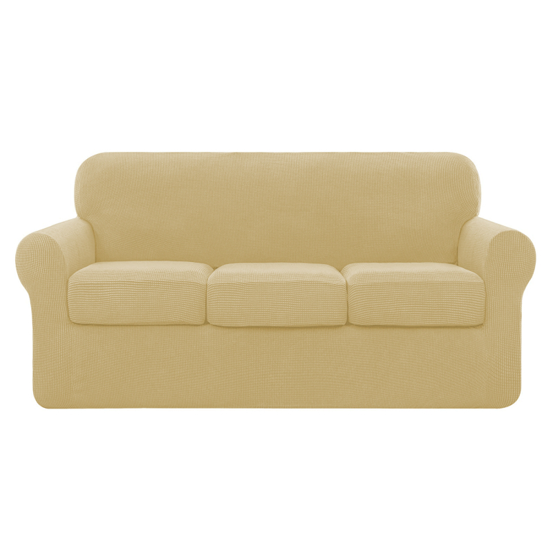 Tamprus ananasų rašto languotas sofos užvalkalas, pilnai užvalkalas, 3 vietų, vienspalvis, tamprus sofos užvalkalų komplektas, 3 atskiros pagalvėlių užvalkalai