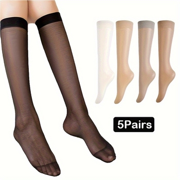 2025 m. naujos europietiškos ir amerikietiškos 5 poros moteriškų kojinių virš kelių, skaidrios, vienspalvės, tarptautinis tiesioginis pristatymas