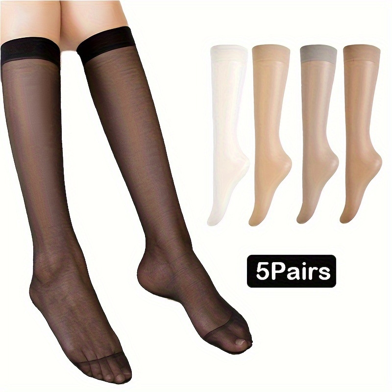 2025 m. naujos europietiškos ir amerikietiškos 5 poros moteriškų kojinių virš kelių, skaidrios, vienspalvės, tarptautinis tiesioginis pristatymas
