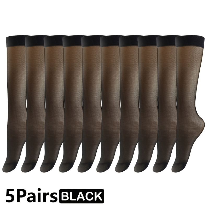 2025 m. naujos europietiškos ir amerikietiškos 5 poros moteriškų kojinių virš kelių, skaidrios, vienspalvės, tarptautinis tiesioginis pristatymas
