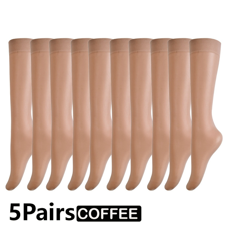2025 m. naujos europietiškos ir amerikietiškos 5 poros moteriškų kojinių virš kelių, skaidrios, vienspalvės, tarptautinis tiesioginis pristatymas