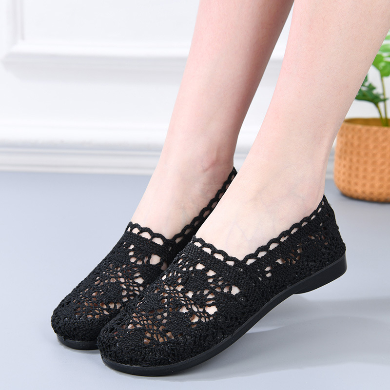 Sandale de vară cu goluri plate, respirabile, confortabile, casual, ultra ușoare, rezistente la uzură, antiderapante, pantofi de mamă, pantofi de fasole all-match pentru păr