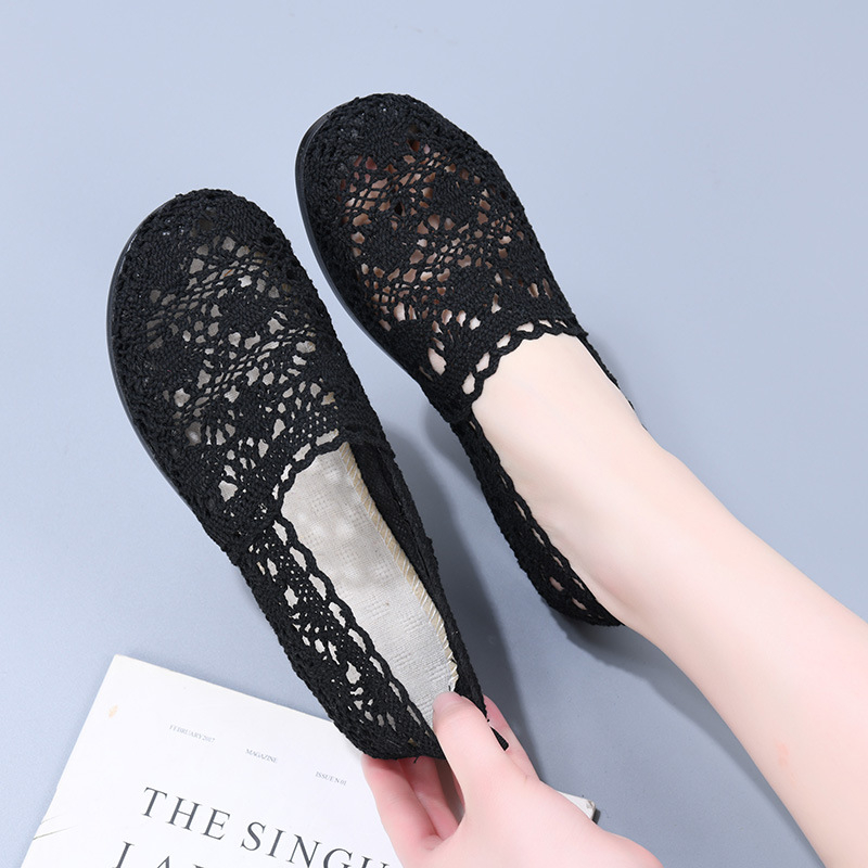 Sandale de vară cu goluri plate, respirabile, confortabile, casual, ultra ușoare, rezistente la uzură, antiderapante, pantofi de mamă, pantofi de fasole all-match pentru păr