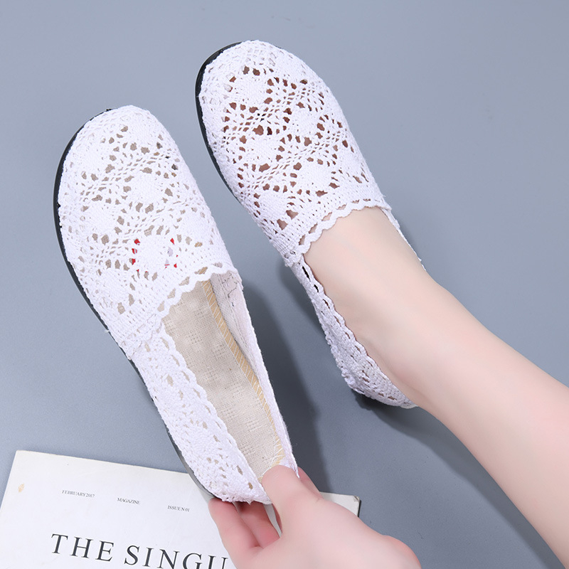 Sandale de vară cu goluri plate, respirabile, confortabile, casual, ultra ușoare, rezistente la uzură, antiderapante, pantofi de mamă, pantofi de fasole all-match pentru păr