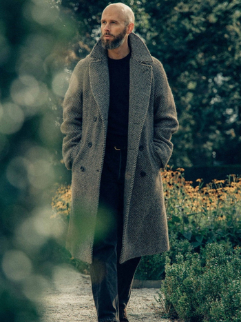 2024 m. europietiško dydžio rudens ir žiemos naujas vyriškas vidutinio ilgio vilnonis languotas dvieilis medvilninis paltas