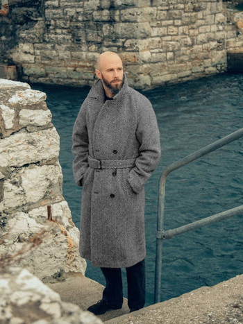 2024 m. europietiško dydžio rudens ir žiemos naujas vyriškas vidutinio ilgio vilnonis languotas dvieilis medvilninis paltas