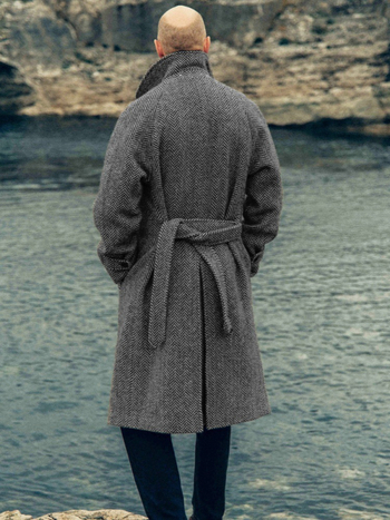 2024 m. europietiško dydžio rudens ir žiemos naujas vyriškas vidutinio ilgio vilnonis languotas dvieilis medvilninis paltas