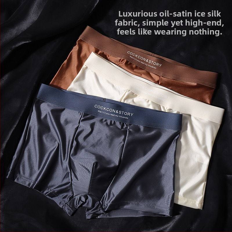 Eļļaina auduma vīriešu apakšveļa, satīna ledus zīda, elpojošas bokseršorti, ērti, augstas klases, pieejami, grezni, gludi šūti.
