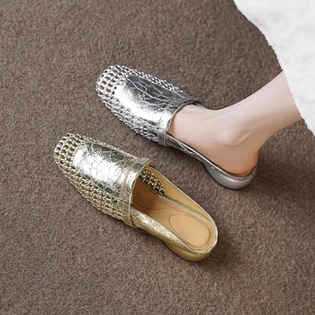 2025 m. naujo stiliaus prancūziški retro stiliaus bateliai su kvadratinėmis nosimis, iškirptais pintomis pintomis storomis kulnomis moterims, vienos kojos nosimi laisvalaikio šlepetės moterims