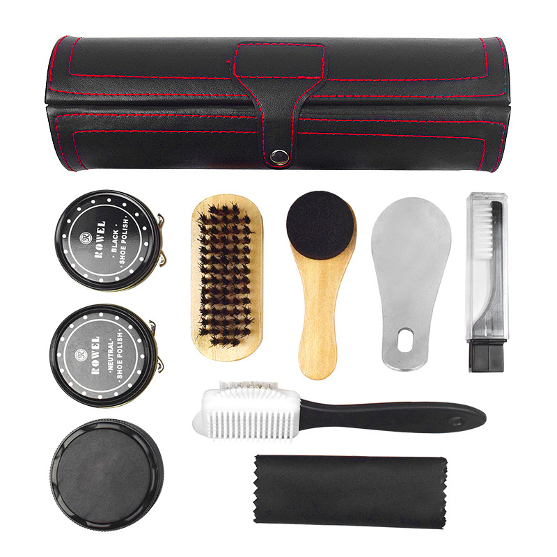 Odinių batų priežiūros ir poliravimo batų tepalo rinkinys, 11 dalių odinės avalynės priežiūrai, juodo bespalvio batų tepalo valymo ir priežiūros įrankiai