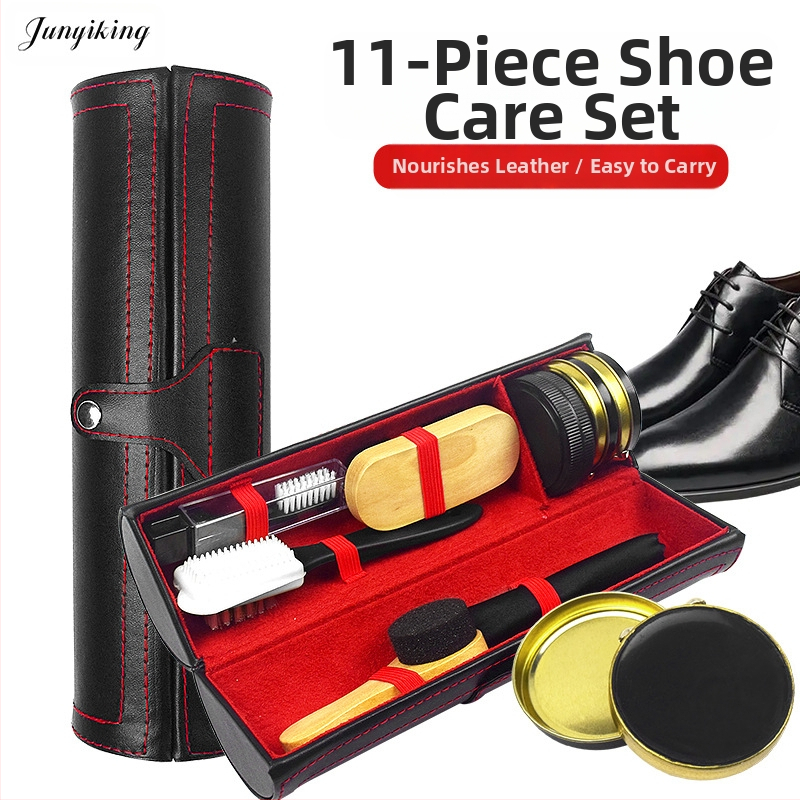 Odinių batų priežiūros ir poliravimo batų tepalo rinkinys, 11 dalių odinės avalynės priežiūrai, juodo bespalvio batų tepalo valymo ir priežiūros įrankiai