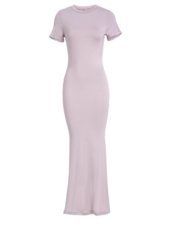 Îmbrăcăminte europeană și americană Amazon, primăvară și vară, comerț exterior, culoare solidă, temperament, înaltă elasticitate, subțire, sexy, cu mânecă scurtă, fustă lungă