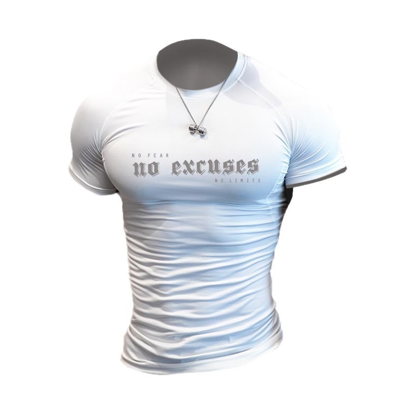 2025. gada vasaras tīri balts ātri žūstošs īsroku T-krekls ar augstu stiepes spēju, pieguļošs apģērbs, sporta fitnesa apģērbs, vīriešu tops, muskuļu masas palielināšanai