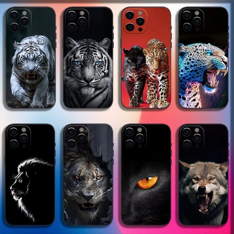 Alkalmas iPhone 16 Fang Wolf Tiger Leopard mobiltelefon tok 13, 14, 15 puha héjú Animal Beast 13Pr