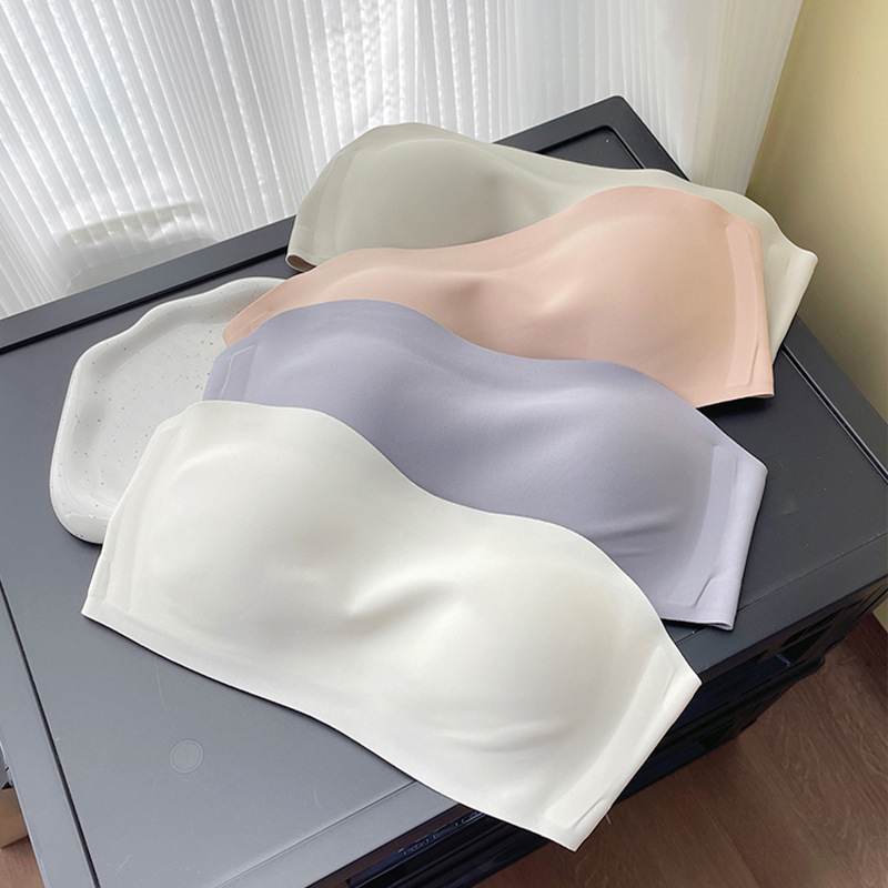 Krūšturis bez lencītēm sievietēm, Push-up, maza krūšu apkārtmēra, neslīdošs, neatkailinošs, bezšuvju bandeau, iekšējais nodilums, skaista mugura, želejas svītru krūšturis