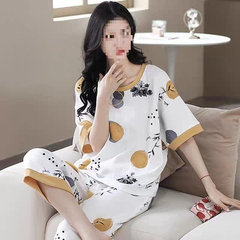 2025. aasta uued naiste pidžaamad, lühikeste varrukatega kärbitud püksid, moekostüüm, vabaaja etnilise stiili noore ema koduriided