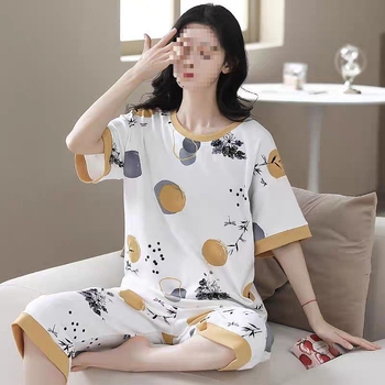 2025. aasta uued naiste pidžaamad, lühikeste varrukatega kärbitud püksid, moekostüüm, vabaaja etnilise stiili noore ema koduriided