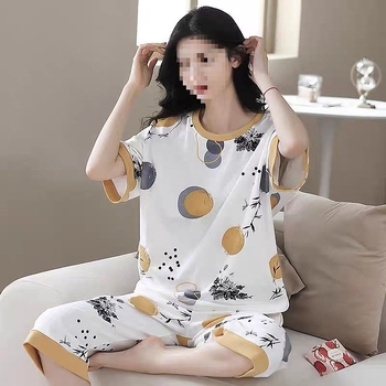 2025. aasta uued naiste pidžaamad, lühikeste varrukatega kärbitud püksid, moekostüüm, vabaaja etnilise stiili noore ema koduriided