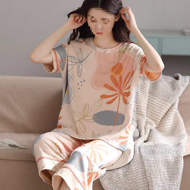 2025. aasta uued naiste pidžaamad, lühikeste varrukatega kärbitud püksid, moekostüüm, vabaaja etnilise stiili noore ema koduriided