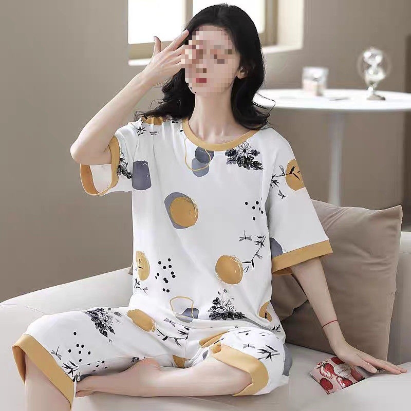 2025. aasta uued naiste pidžaamad, lühikeste varrukatega kärbitud püksid, moekostüüm, vabaaja etnilise stiili noore ema koduriided