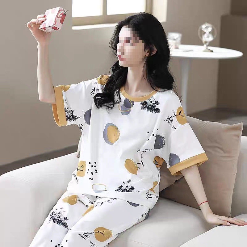 2025. aasta uued naiste pidžaamad, lühikeste varrukatega kärbitud püksid, moekostüüm, vabaaja etnilise stiili noore ema koduriided