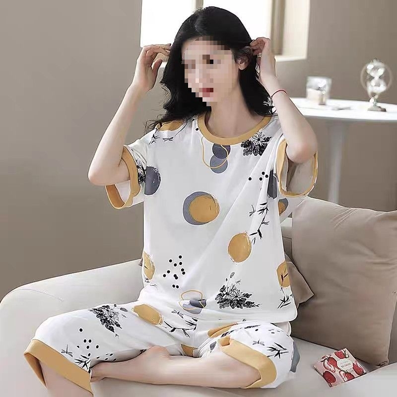 2025. aasta uued naiste pidžaamad, lühikeste varrukatega kärbitud püksid, moekostüüm, vabaaja etnilise stiili noore ema koduriided