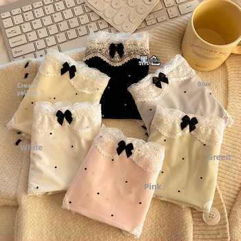 Pailgintas tarpkojis 10A antibakterinis prancūziškas retro stiliaus gryno nėrinių kraštas ledo šilko mergaičių apatiniai vidutinio juosmens moteriškos kelnaitės