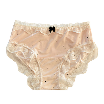 Pailgintas tarpkojis 10A antibakterinis prancūziškas retro stiliaus gryno nėrinių kraštas ledo šilko mergaičių apatiniai vidutinio juosmens moteriškos kelnaitės