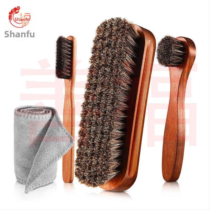 Augstas klases apkopes masīvkoka apavu suku komplekts ādas apavu zābaku kopšanai pilns suku tīrīšanas sukas komplekts zirga saru suka uzvalkam