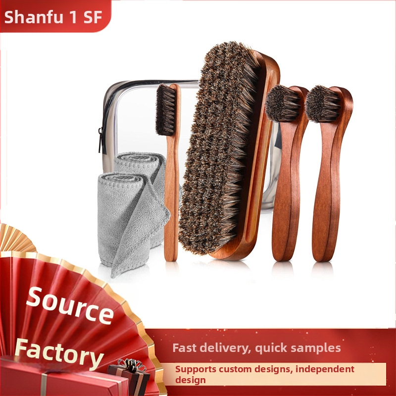 Комплект четки за обувки от масивна дървесина с висок клас за поддръжка, кожени обувки, грижа за ботуши, пълен комплект четки за почистване, четка за конски косъм, костюм